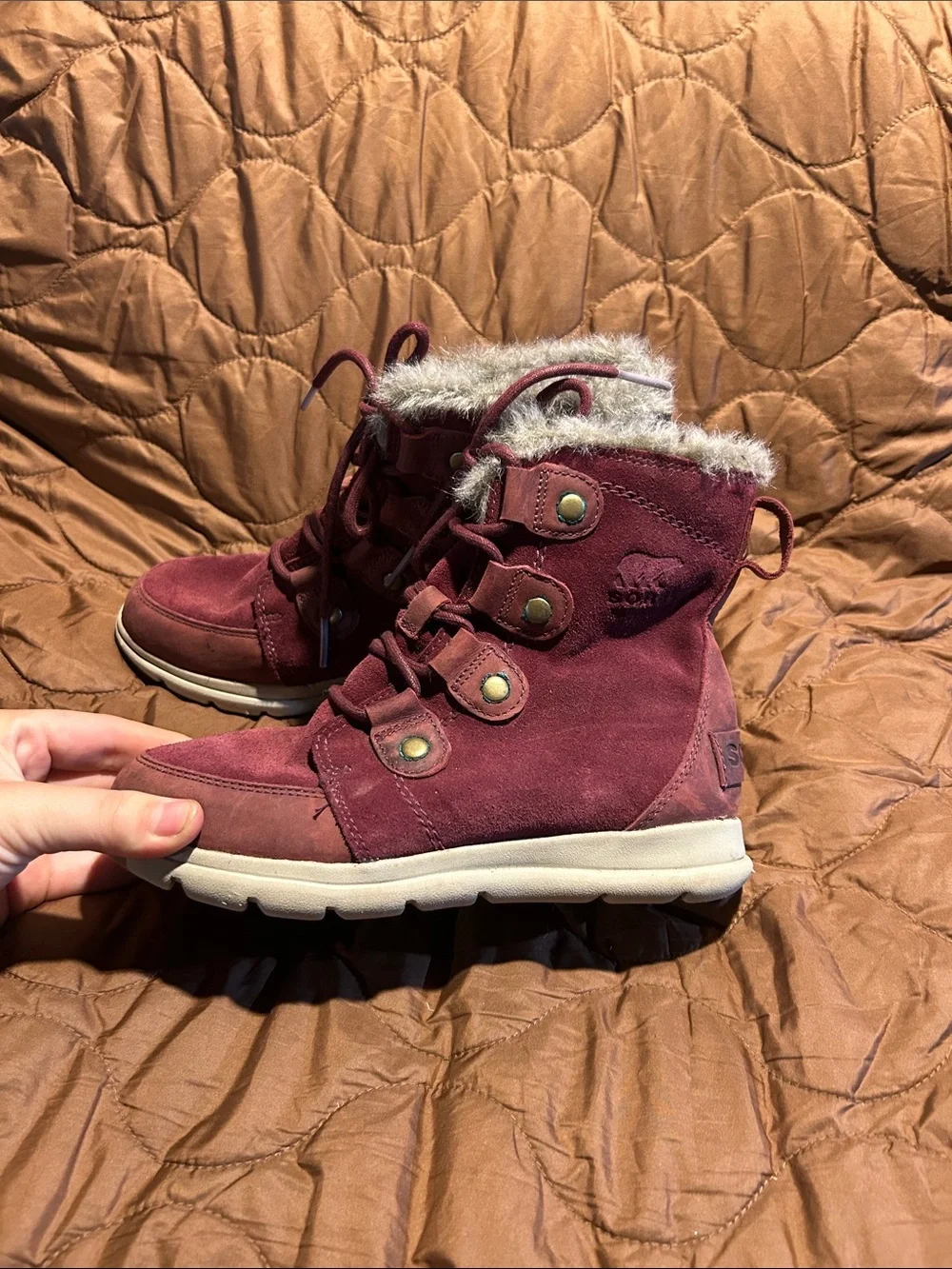 Sorel Kids Burgundy Faux-Fur Lace-Up Winter Boots